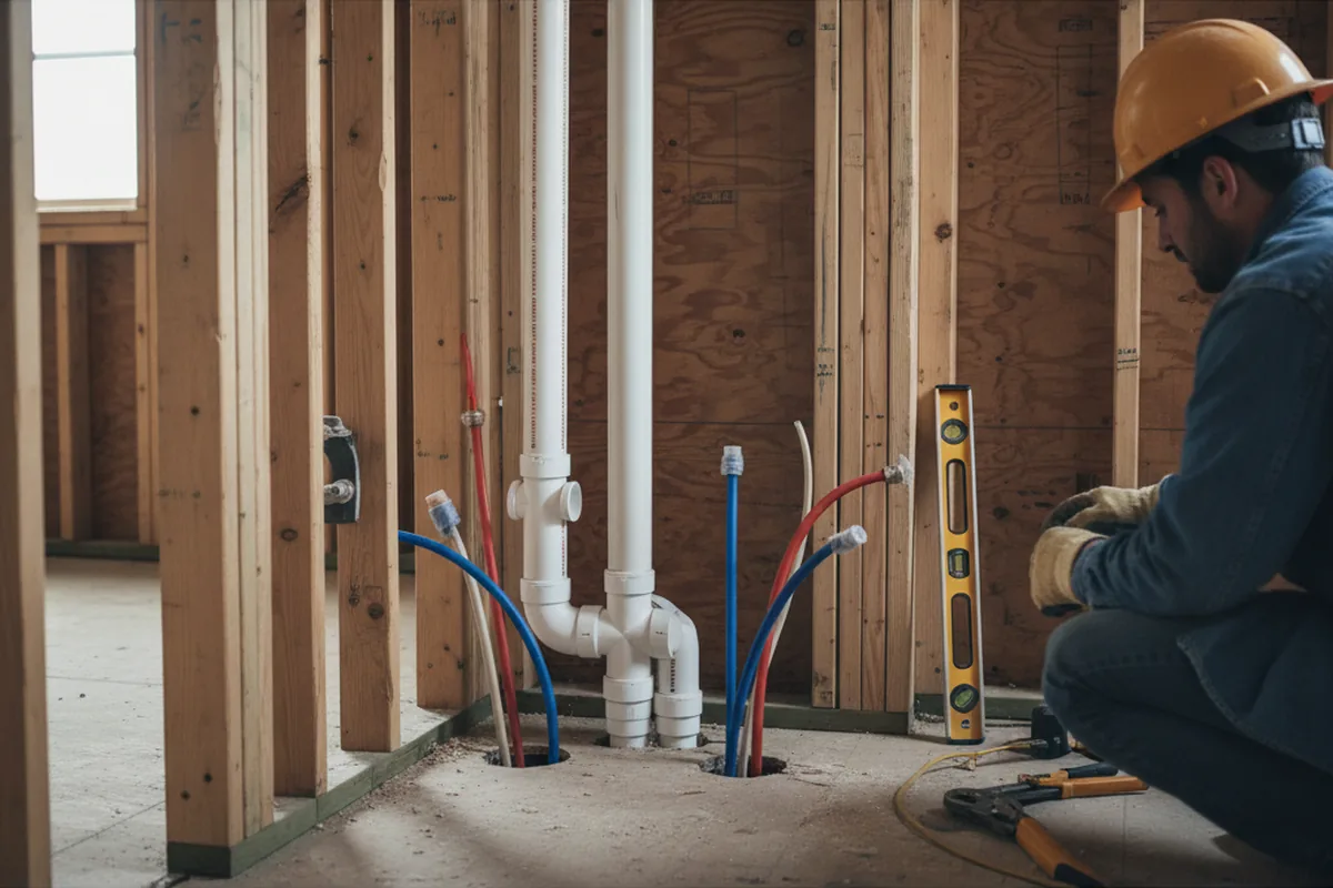 Drain and supply rough-in during Sump Pump Repair in Pleasant Ridge